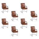 Ver imagem 2 de Kit com 8 Cadeiras Office Base Fixa em Aço Cromado e Couro Ecologico Austin Marrom/Caramelo