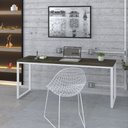 Ver imagem 7 de Escrivaninha Mesa Escritório Estilo Diretor Kuadra 180cm Industrial Carvalho Dark e Branco Chess Marrom