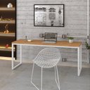 Ver imagem 7 de Escrivaninha Mesa Escritório Estilo Diretor Kuadra 180cm Industrial Lamina Mel e Branco Marrom