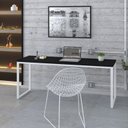 Ver imagem 7 de Escrivaninha Mesa Escritório Estilo Diretor Kuadra 180cm Industrial Preto Ônix e Branco Chess