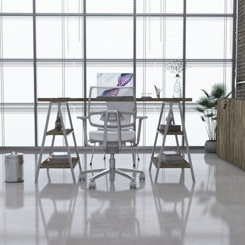 Escrivaninha Mesa Escritório Cavalete Estilo Kuadra 4 Prateleiras 135cm Industrial Carvalho Marrom/Branca