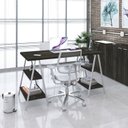 Ver imagem 6 de Escrivaninha Mesa Escritório Cavalete Estilo Kuadra 4 Prateleiras 135cm Industrial Carvalho Dark Marrom/Branca