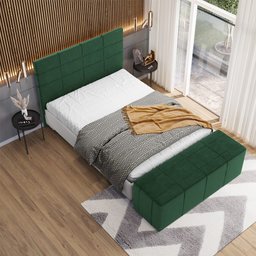 Kit Cabeceira Cama Box King 195cm com Calçadeira Roma W01 Couríssimo Verde - Lyam Lyam Decor - 2