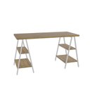 Ver imagem 2 de Escrivaninha Mesa Escritório Cavalete Estilo Kuadra 4 Prateleiras 135cm Industrial Lâmina Mel Marrom/Branca