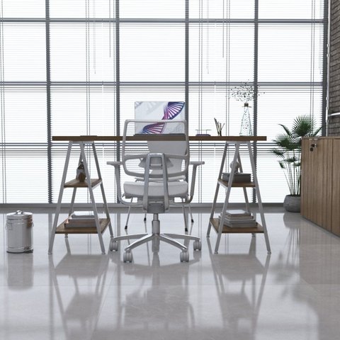 Escrivaninha Mesa Escritório Cavalete Estilo Kuadra 4 Prateleiras 135cm Industrial Lâmina Mel Marrom/Branca