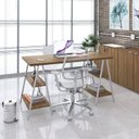 Ver imagem 6 de Escrivaninha Mesa Escritório Cavalete Estilo Kuadra 4 Prateleiras 135cm Industrial Lâmina Mel Marrom/Branca