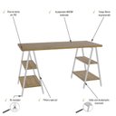 Ver imagem 5 de Escrivaninha Mesa Escritório Cavalete Estilo Kuadra 4 Prateleiras 135cm Industrial Lâmina Mel Marrom/Branca