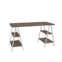 Ver imagem 2 de Escrivaninha Mesa Escritório Cavalete Estilo Kuadra 4 Prateleiras 135cm Industrial Nogal Marrom/Branca