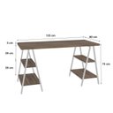 Ver imagem 3 de Escrivaninha Mesa Escritório Cavalete Estilo Kuadra 4 Prateleiras 135cm Industrial Nogal Marrom/Branca