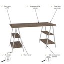 Ver imagem 5 de Escrivaninha Mesa Escritório Cavalete Estilo Kuadra 4 Prateleiras 135cm Industrial Nogal Marrom/Branca
