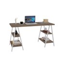 Ver imagem 4 de Escrivaninha Mesa Escritório Cavalete Estilo Kuadra 4 Prateleiras 135cm Industrial Nogal Marrom/Branca