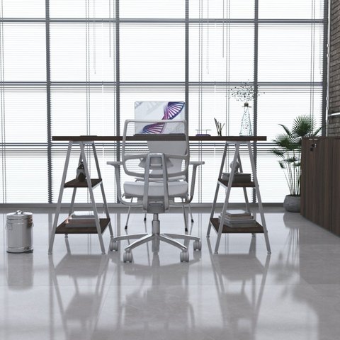 Escrivaninha Mesa Escritório Cavalete Estilo Kuadra 4 Prateleiras 135cm Industrial Nogal Marrom/Branca