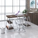 Ver imagem 6 de Escrivaninha Mesa Escritório Cavalete Estilo Kuadra 4 Prateleiras 135cm Industrial Nogal Marrom/Branca
