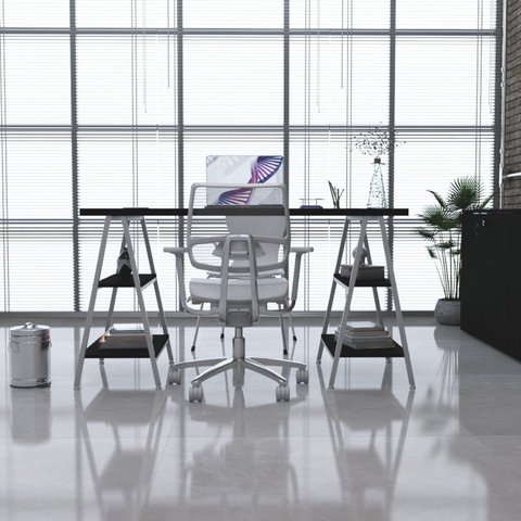 Escrivaninha Mesa Escritório Cavalete Estilo Kuadra 4 Prateleiras 135cm Industrial Preta Ônix Branca