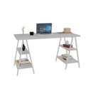 Ver imagem 4 de Escrivaninha Mesa Escritório Cavalete Estilo Kuadra 4 Prateleiras 135cm Industrial Branca