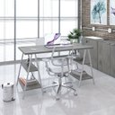 Ver imagem 6 de Escrivaninha Mesa Escritório Cavalete Estilo Kuadra 4 Prateleiras 135cm Industrial Branca