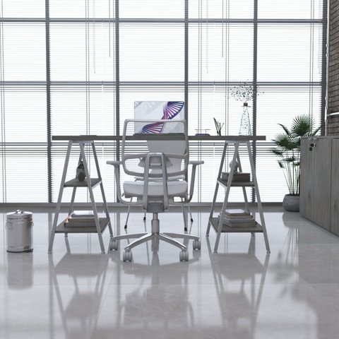 Escrivaninha Mesa Escritório Cavalete Estilo Kuadra 4 Prateleiras 135cm Industrial Branca