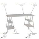 Ver imagem 5 de Escrivaninha Mesa Escritório Cavalete Estilo Kuadra 4 Prateleiras 135cm Industrial Branca