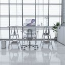 Ver imagem 1 de Escrivaninha Mesa Escritório Cavalete Estilo Kuadra 4 Prateleiras 150cm Industrial Branco