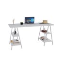 Ver imagem 4 de Escrivaninha Mesa Escritório Cavalete Estilo Kuadra 4 Prateleiras 150cm Industrial Branco