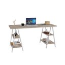 Ver imagem 4 de Escrivaninha Mesa Escritório Cavalete Estilo Kuadra 4 Prateleiras 150cm Industrial Carvalho Marrom/Branca