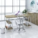 Ver imagem 6 de Escrivaninha Mesa Escritório Cavalete Estilo Kuadra 4 Prateleiras 150cm Industrial Carvalho Marrom/Branca