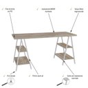 Ver imagem 5 de Escrivaninha Mesa Escritório Cavalete Estilo Kuadra 4 Prateleiras 150cm Industrial Carvalho Marrom/Branca