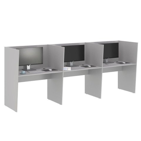 Mesa de Trabalho Call Center 3 Lugares Tripla Fechada - Cinza Cinza