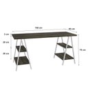 Ver imagem 3 de Escrivaninha Mesa Escritório Cavalete Estilo Kuadra 4 Prateleiras 150cm Industrial Carvalho Dark Marrom/Branca