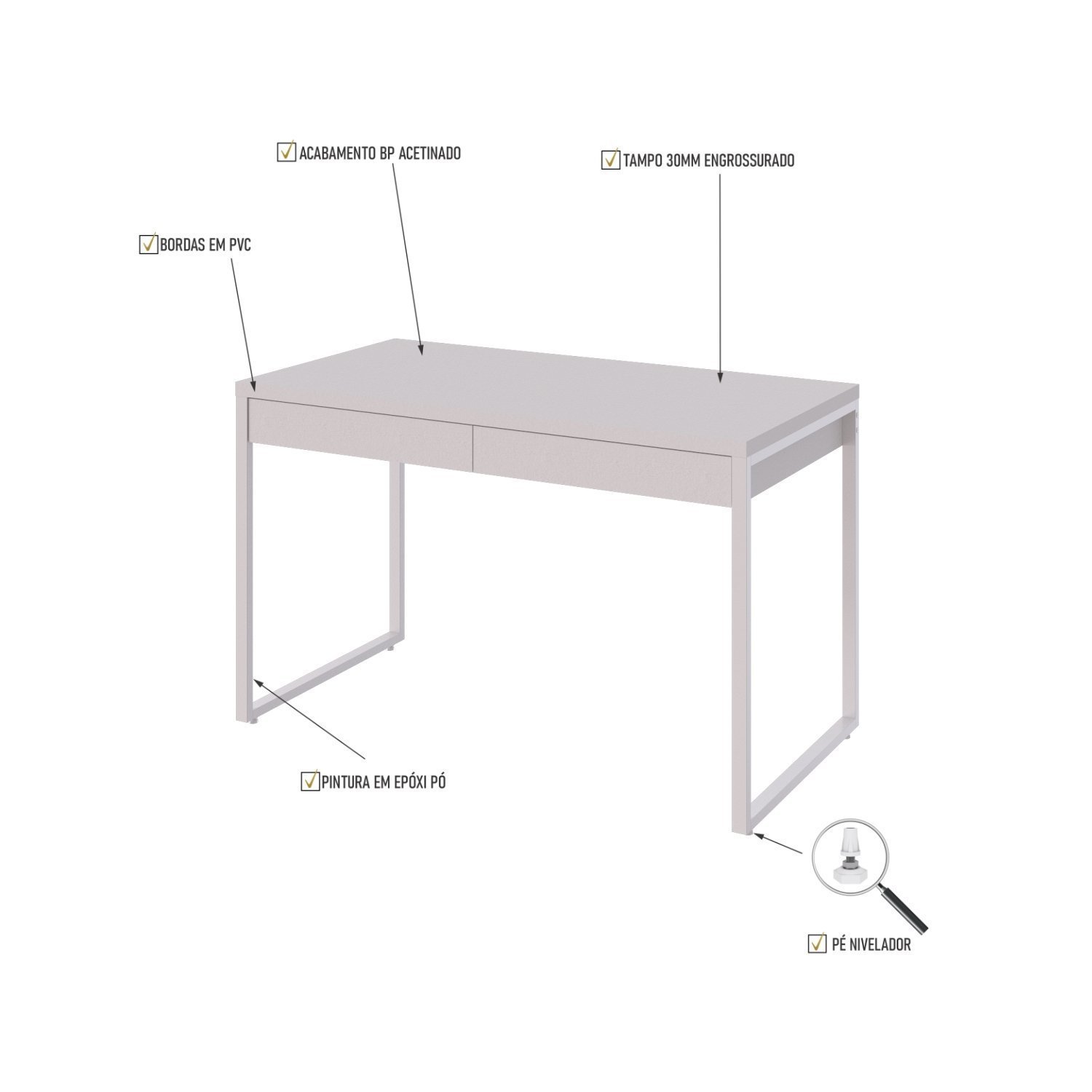 Mesa Para Escritório 120Cm 2 Gavetas Kuadra - 5