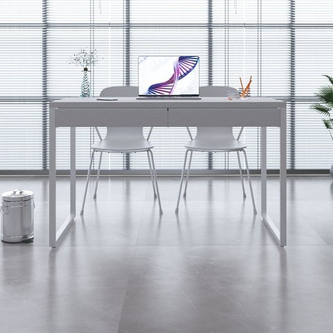 Escrivaninha Mesa Escritório Kuadra 2 Gavetas 120cm Industrial Branco e Branco Chess