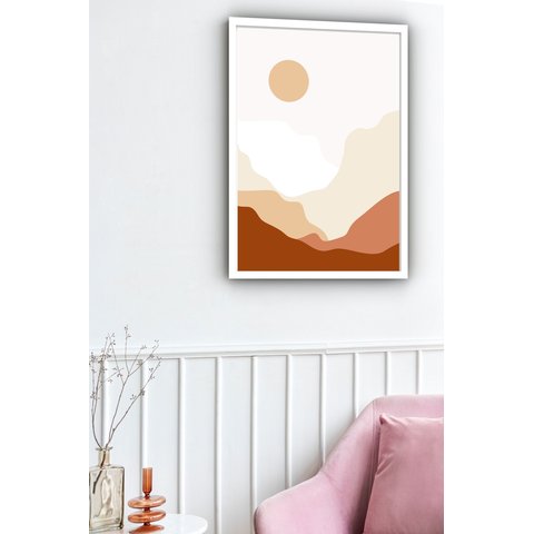 Quadro Decorativo Abstrato Paisagem Montanhas - 70x50cm:moldura Preta