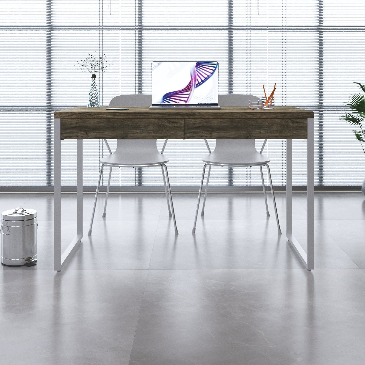 Mesa Para Escritório 120Cm 2 Gavetas Kuadra - 1
