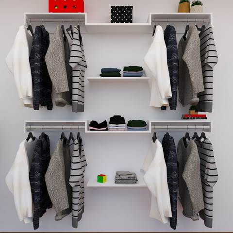 Kit Closet com Cabideiros e Prateleiras Branco Organização Moderna para Seu Quarto