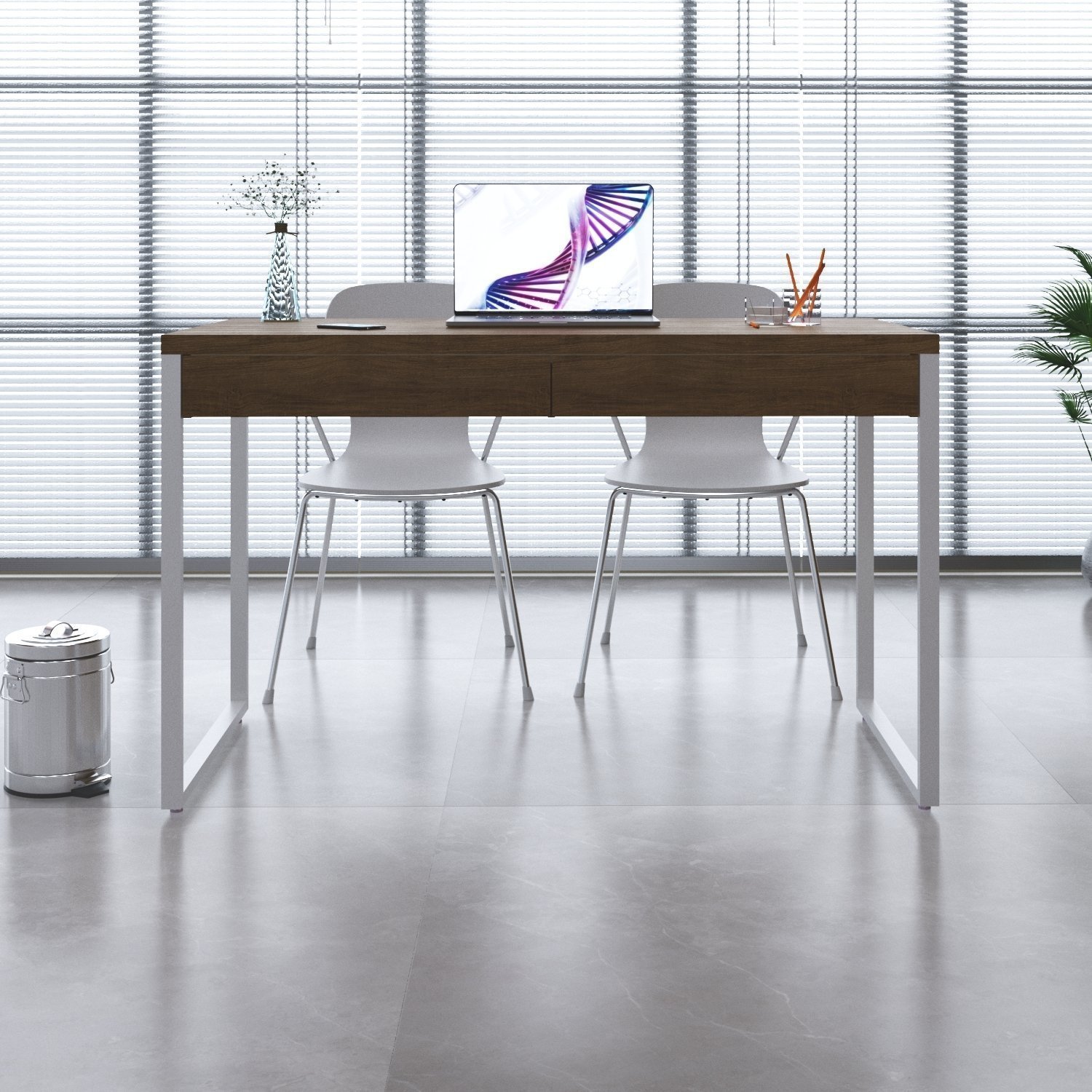 Mesa Para Escritório 120Cm 2 Gavetas Kuadra - 1