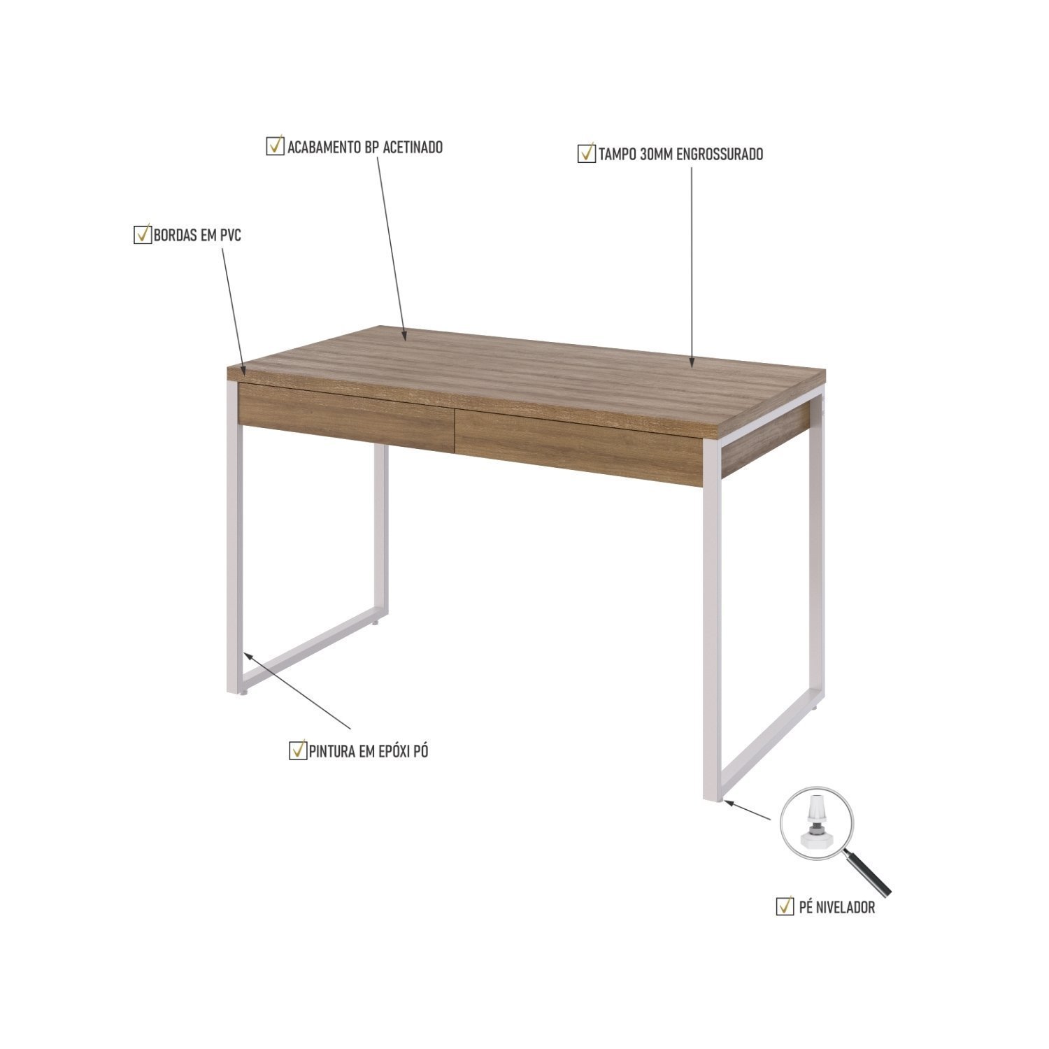 Mesa Para Escritório 120Cm 2 Gavetas Kuadra - 5