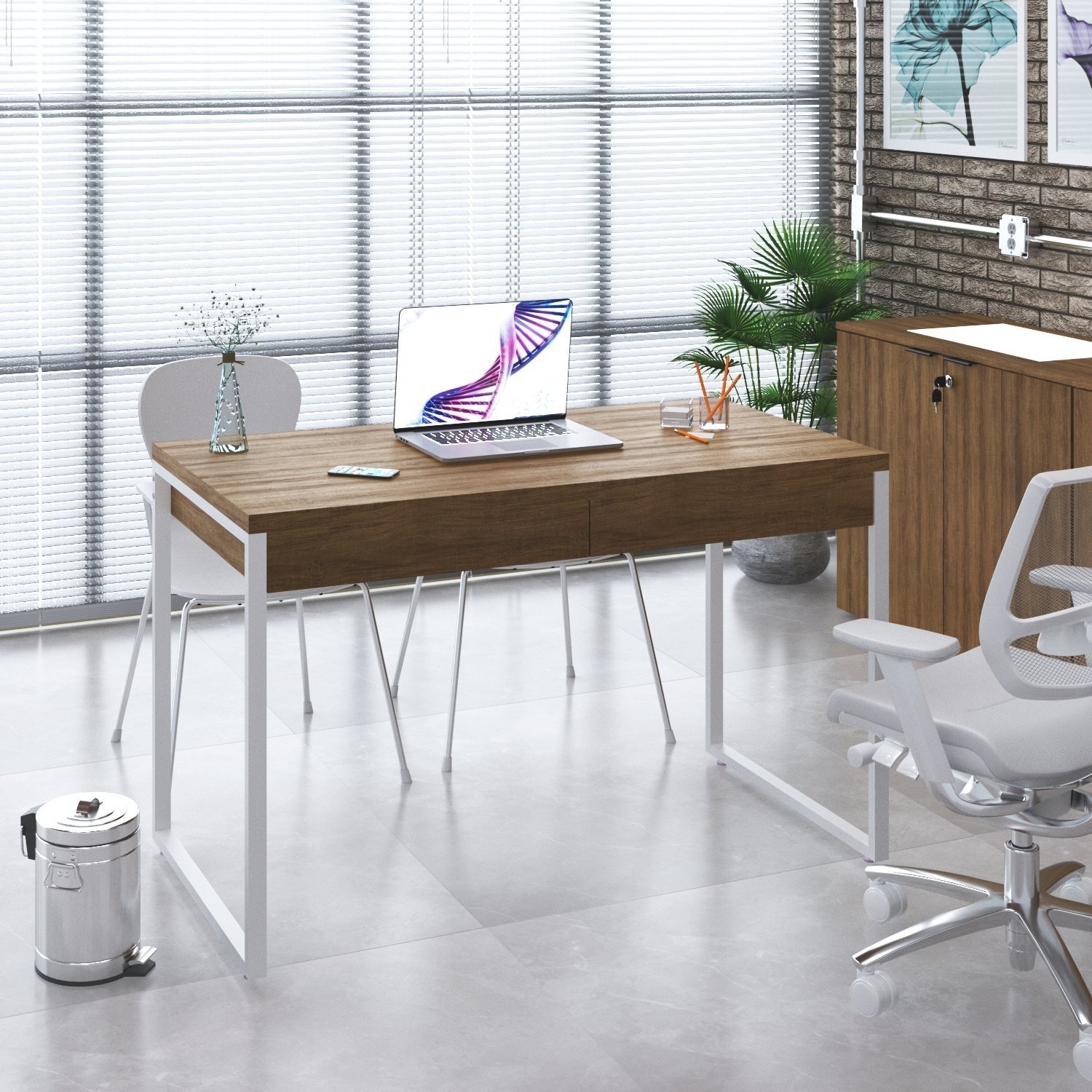Mesa Para Escritório 120Cm 2 Gavetas Kuadra - 7