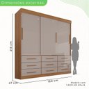 Ver imagem 4 de Guarda-Roupa Casal 218x180x47cm 3 Portas de Correr 9 Gavetas Cinamomo Off-White Linha Luana