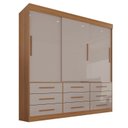Ver imagem 3 de Guarda-Roupa Casal 218x180x47cm 3 Portas de Correr 9 Gavetas Cinamomo Off-White Linha Luana