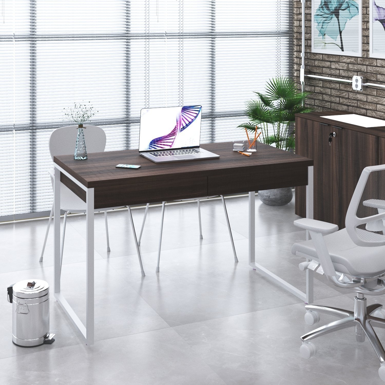 Mesa Para Escritório 120Cm 2 Gavetas Kuadra - 7