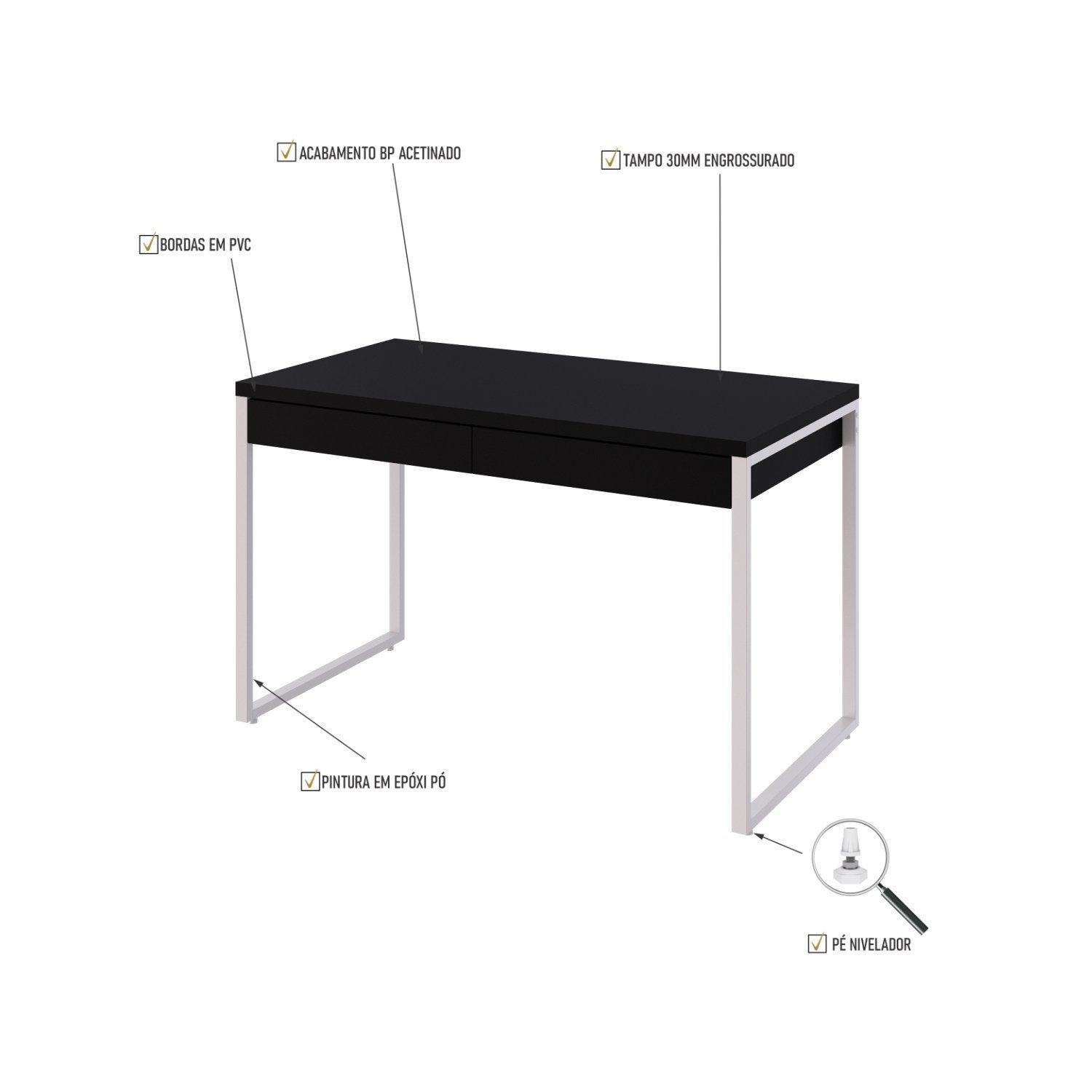 Mesa Para Escritório 120Cm 2 Gavetas Kuadra - 5