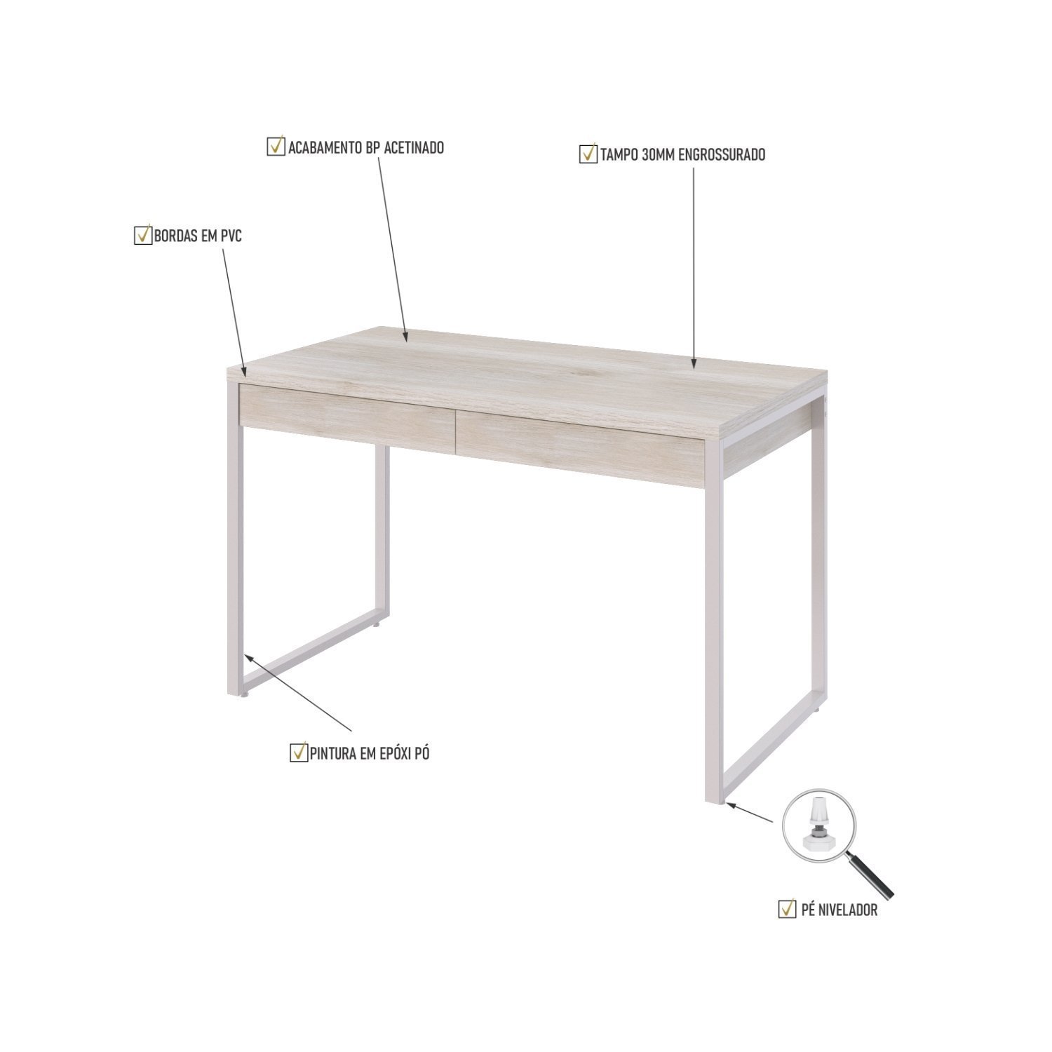 Mesa Para Escritório 120Cm 2 Gavetas Kuadra - 5