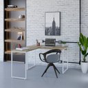 Ver imagem 1 de Escrivaninha Mesa Escritório em L Estilo Kuadra 120cm Industrial Carvalho e Branco Marrom