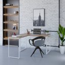 Ver imagem 1 de Escrivaninha Mesa Escritório em L Estilo Kuadra 120cm Industrial Lamina Mel e Branco Marrom