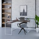 Ver imagem 1 de Escrivaninha Mesa Escritório em L Estilo Kuadra 120cm Industrial Nogal e Branco Marrom