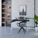 Ver imagem 1 de Escrivaninha Mesa Escritório em L Estilo Kuadra 120cm Industrial Preto Ônix e Branco Chess
