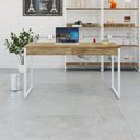 Ver imagem 1 de Escrivaninha Mesa Escritório Kuadra 2 Gavetas 135cm Industrial Carvalho e Branco Marrom