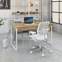 Ver imagem 7 de Escrivaninha Mesa Escritório Kuadra 2 Gavetas 135cm Industrial Carvalho e Branco Marrom