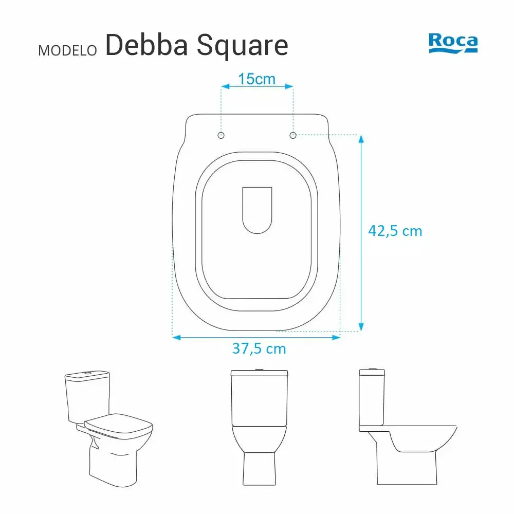 Tampa de Vaso Laqueado com Amortecedor Debba Square Branco para Vaso Roca 6lpf - 3