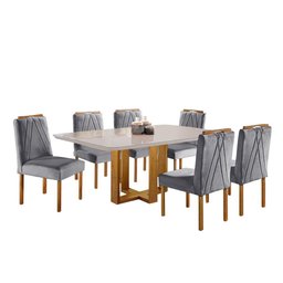 Conjunto Sala de Jantar 6 Lugares Mesa Lisy Madeira Maciça e 6 Cadeiras Safira Móveis Mundial - 2